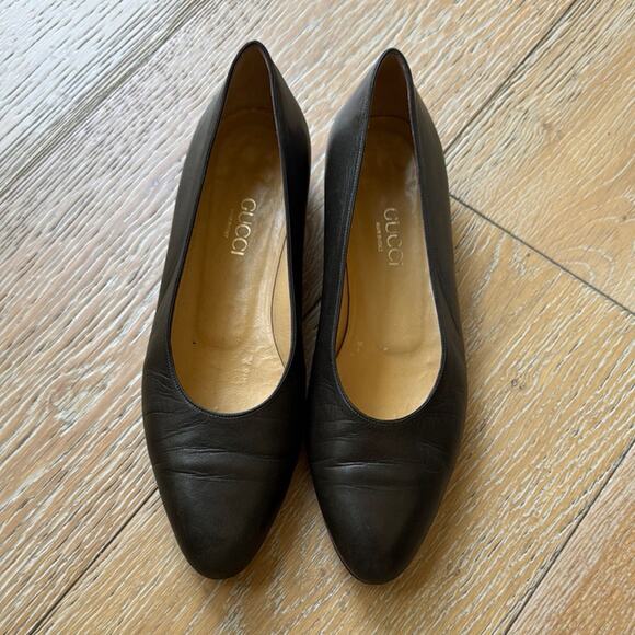 Gucci Ballet Flats Black Leather Vintage Size 38.5 / 8.5 - Picture 1 of 12